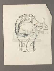 STAR WARS: EPISODE IV - A NEW HOPE - Hand-Drawn Cantina Alien on Stool Sketch by Phil Tippett