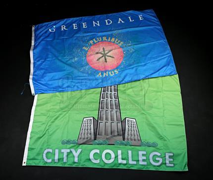 S2E24 - For a Few Paintballs More: Paintball Splattered Greendale and City College Flags