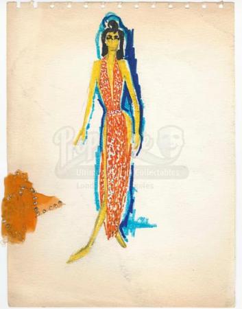 STAR TREK: THE ORIGINAL SERIES (1966 - 1969) - William Ware Theiss Hand-Drawn Costume Sketch With Swatch Of Elaan Of Troyius’ (France Nuyen) Gown