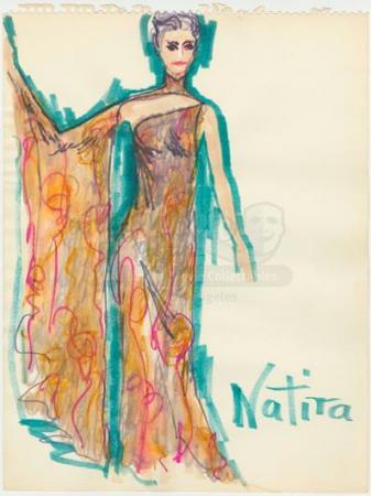 STAR TREK: THE ORIGINAL SERIES (1966 - 1969) - William Ware Theiss Hand-Drawn Costume Sketch Of Natira's (Katherine Woodville) Priestess Gown