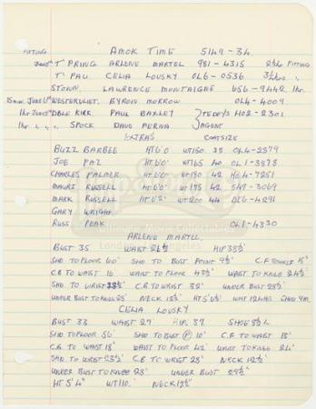 STAR TREK: THE ORIGINAL SERIES (1966 - 1969) - William Ware Theiss’ Hand Written List Of Actors and 18 Costume Invoices From ‘Amok Time’
