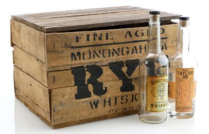 BOARDWALK EMPIRE (2010 - 2014) - Prohibition-Era Light Wood Whiskey Crate  and Whiskey Bottles - Current price: $300